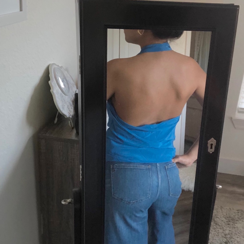 🚫 SOLD BCBGMaxAzria Silk Backless Halter Neck Top - Picture 4 of 8